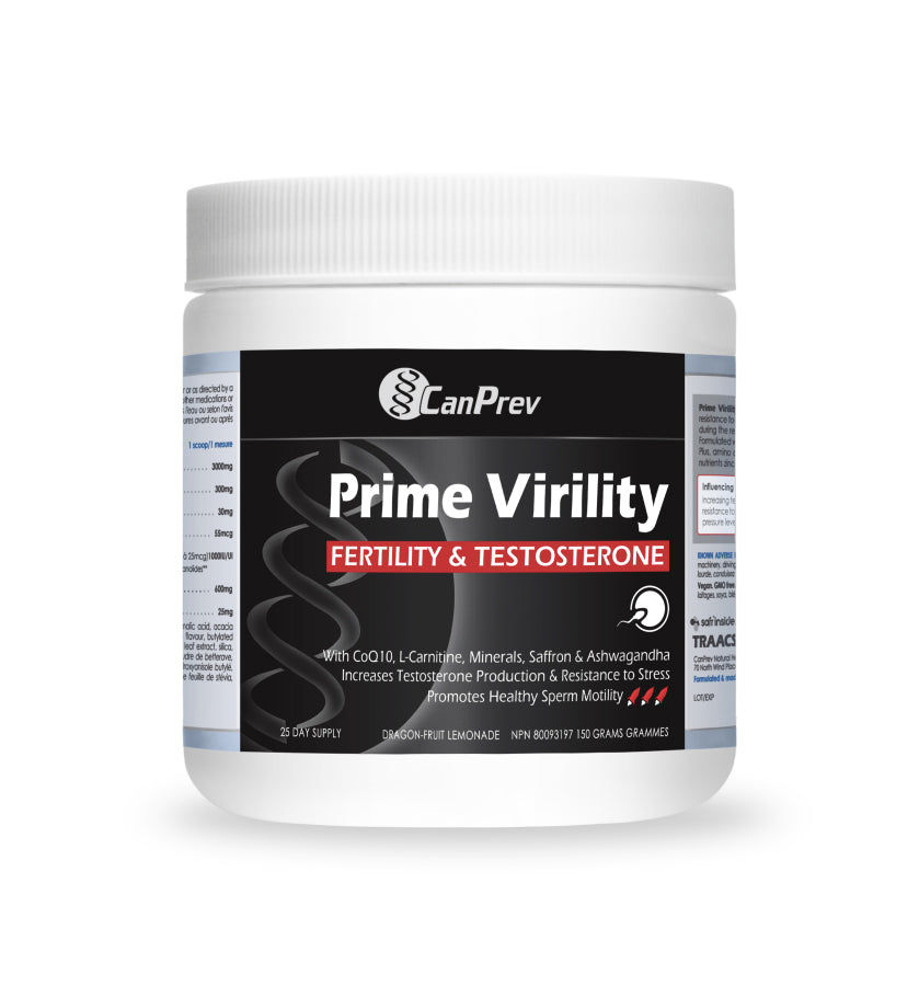 Prime Virility, Fertility & Testosterone (Supplément virilité, fertilité masculine et aide à la testostérone) - CanPrev - 150g